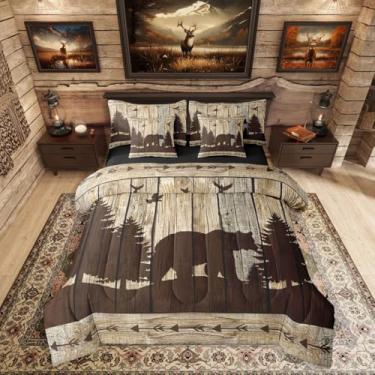 Imagem de Erosebridal Jogo de cama casal com urso de caça, 7 peças, para meninos, vida selvagem, para homens, crianças e adultos, cama rústica de animais da floresta em uma bolsa, conjunto de cama vintage