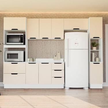 Imagem de Cozinha Modulada 5 Peças com Tampo e Rodapé Maeena Politorno, Branco/C