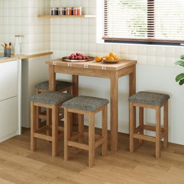 Imagem de Conjunto Mesa Dobrável com 4 Bancos para Sala de Jantar Inovata/ Café