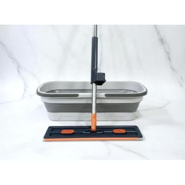 Imagem de Kit Mop Flat Plano 42 cm + Balde Dobrável Retrátil 18L + Refil de Micr