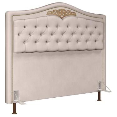 Imagem de Cabeceira Cama Box Casal Queen 160cm com Tachas Imperial Veludo J02 Bege - Mpozenato