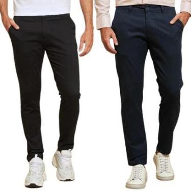 Imagem de Kit 2 Calças de Sarja Chino Com Bolso Traseiro Embutido Alfaiataria-Masculino