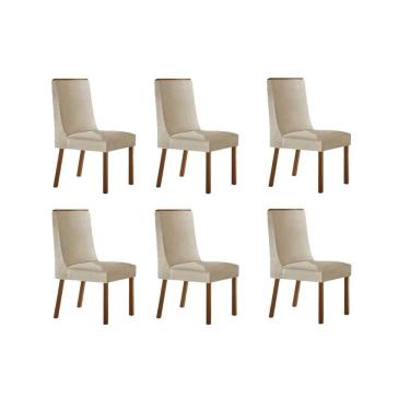 Imagem de Cadeira De Cozinha Dakota Kit 6 Un Naturalle/suede Creme - Rufato