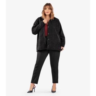 Imagem de Casaco Feminino Tweed Plus Size Secret Glam Preto, Plus G3, Preto