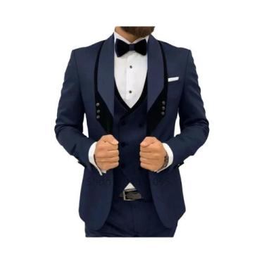 Imagem de Terno Formal Masculino Azul Royal Para Casamento Com Colete E Calça, L