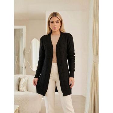 Imagem de Cardigan Tricot Aberto Manga Longa Feminino Inverno Quentinho Elegante
