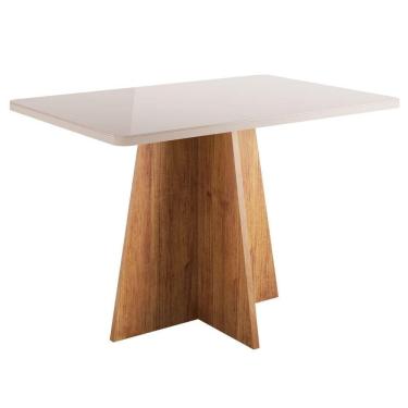 Imagem de Mesa Sala De Jantar 1,20m Com Vidro Madeirado/off White