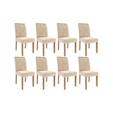 Imagem de Kit 8 Cadeiras de Jantar Fernanda Wood Estrutura em Madeira Estofado em Suede Bege Cimol