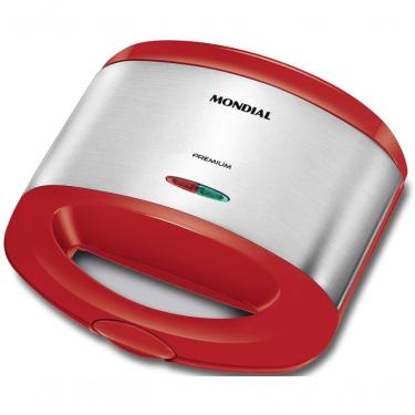 Imagem de Sanduicheira Mondial Grill Antiaderente com Grelhas Duplas Potência 800W Vermelho Inox...