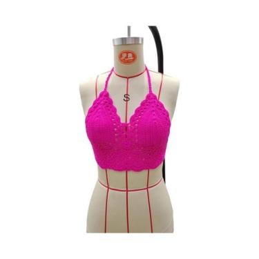 Imagem de Top De Biquíni Preto Em Crochê Para Mulheres, Maiô Triangular Vazado, 