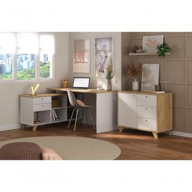 Imagem de Conjunto Para Escritório 2 Peças Com Esrivaninha Gold E Balcão Lugano Olmo/branco Artan...