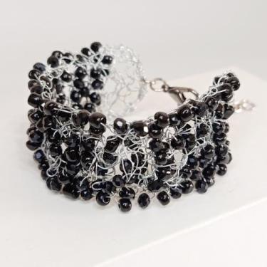 Imagem de Bracelete Preto Grande Feminino Pulseira Cristais Preto - VOCÊ PODE Bi