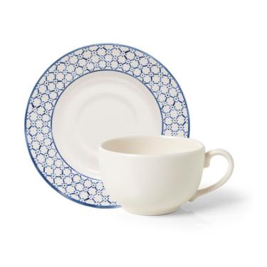 Imagem de Xícara com Pires Aquarelle em Cerâmica Feldspática Branca Estampa Azulejos para Café Ou Chá Copa & Cia