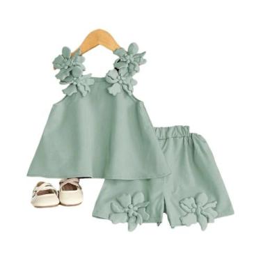 Imagem de Conjunto De Roupas De Verão Para Meninas Com Decoração De Flores 3D, T