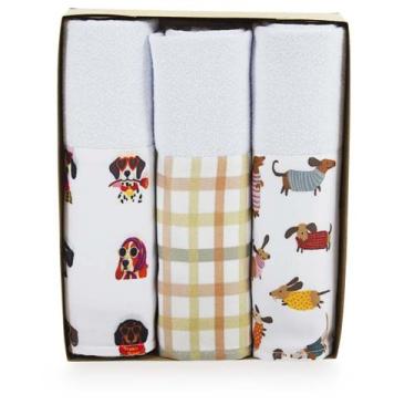 Imagem de Kit Pano de Copa Essencial Cachorrinho 3 peças - Catran, Estampado