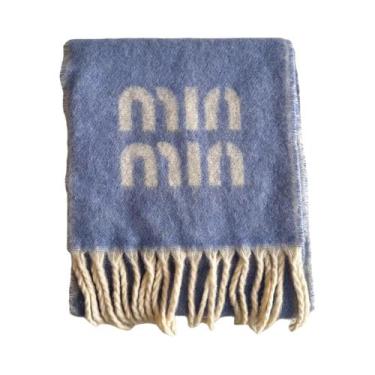 Imagem de Cachecol Feminino Grosso De Lã Bicolor Com Padrão De Letras, Lavável À