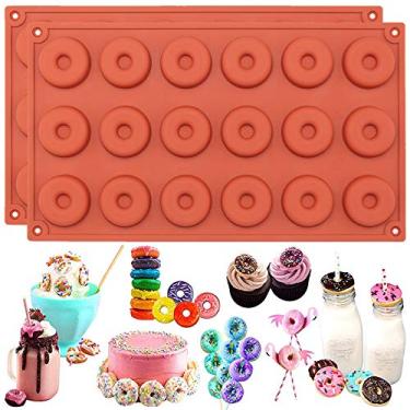 Imagem de FUNSHOWCASE Conjunto de molde de silicone mini 18 cavidades donut de 5 cm