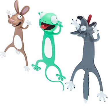Imagem de Marcador de livro 3 peças de desenho 3D de animais malucos de animais de PVC, 3 artigos de papelaria fofos para crianças e estudantes, presentes de leitura, brindes de festa