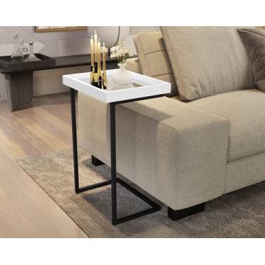 Imagem de Mesa Lateral Sofá com Espelho Decoração Pé de Ferro - Cor Branco - Comprar Moveis em Casa