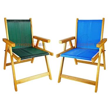 Imagem de Kit 2 Cadeira De Madeira Dobrável Para Lazer Jardim Praia Piscina Camping Verde E Azul - AMZ - Verde e Azul
