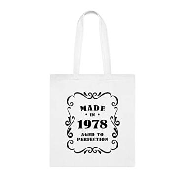 Imagem de Sacola Made In 1978 Aged To Perfection, presente divertido, bolsa de ombro, bolsas reutilizáveis, ideia de presente de cesta de Natal de aniversário, Branco