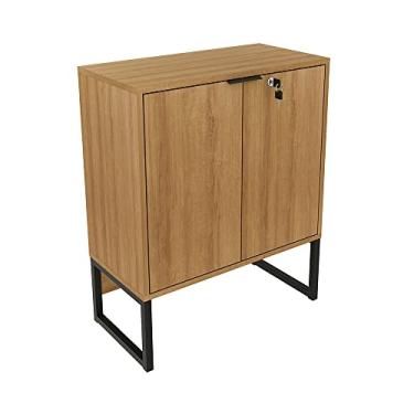 Imagem de Balcão com chave para Escritório Home Office ME4154 MDP Amendoa/Preto G69 - Gran Belo