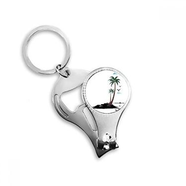 Imagem de Coco Tree Nuvens Gaivotas Praia Alicate Anel Chaveiro Abridor de Garrafas Cortador