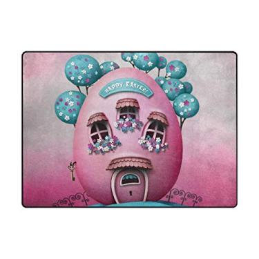 Imagem de My Little Nest Tapete de área rosa de páscoa ovo casa leve antiderrapante tapete macio 1,2 m x 1,7 m, esponja de memória interior decoração externa tapete para sala de jantar quarto escritório cozinha