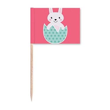 Imagem de Feliz dia da páscoa com ilustração de coelhinho de ovo bandeiras de palito, marcador para decoração de festa