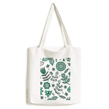 Imagem de Sacola de lona com folhas verdes e plantas de desenho bolsa de compras casual bolsa de compras