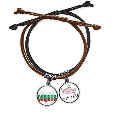 Imagem de DIYthinker Pulseira de couro com nome da bandeira da Bulgária com corrente de mão e pulseira de princesa