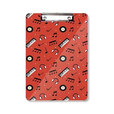 Imagem de Prancheta vermelha para gravação e notas musicais A4
