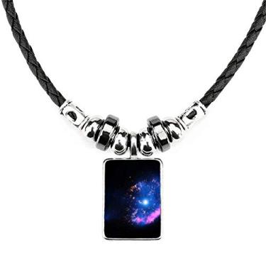 Imagem de DIYthinker Colar com pingente de corda de couro brilhante do universo da nebulosa mistério