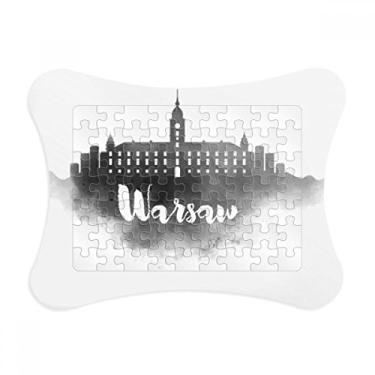 Imagem de Moldura de quebra-cabeça com tinta de ponto de referência da Polônia de Varsóvia, enfeite de jogo de quebra-cabeça
