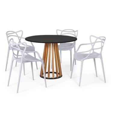 Imagem de Conjunto Mesa de Jantar Redonda Preta 100cm Talia Amadeirada com 4 Cadeiras Allegra - Cinza