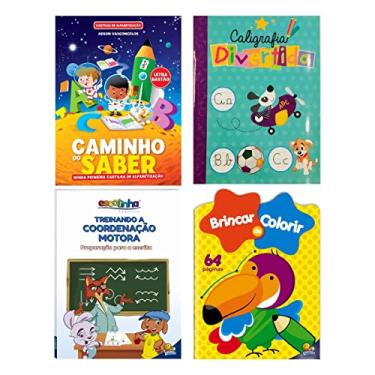 Imagem de Kit Educativo Pedagógico C/4 Livros: Cartilha de Alfabetização, Coordenação Motora, Caligrafia e Colorir – 3 a 5 anos.