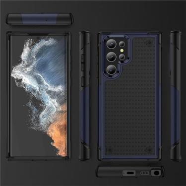 Imagem de FIRSTPELLA Capa para Samsung A32 4G, capa traseira de plástico rígido de camada dupla híbrida + armadura de borracha de silicone macia à prova de choque fina capa de telefone, azul e preta