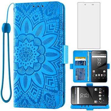 Imagem de Asuwish Capa de telefone para Sony Xperia Z5 com protetor de tela de vidro temperado e carteira de couro floral capa flip suporte para cartão de crédito acessórios para celular Experia 5Z E6653