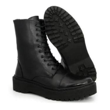 Imagem de Bota Coturno Blogueira Estilo Militar Cano Alto De Couro-Feminino