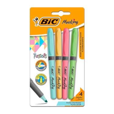 Imagem de Pincel Marcador de Texto Cores Pastel BIC Marking, Ponta Chanfrada, Grip, 1.5 - 3.5mm, 970913, 4 Cores