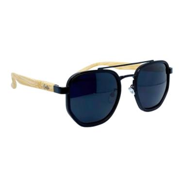 Imagem de Óculos de Sol Hexagonal Estilo Aviador - Arizona Wood (Preto c/Haste Clara)