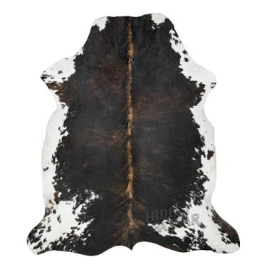 Imagem de HIDES BAZAAR Tapete de couro bovino tigrado premium com padrão exclusivo marrom escuro, preto e branco - Tapete de couro natural feito de couro curtido - Tapetes de pele de vaca de 6 x 7 a 2,4 m