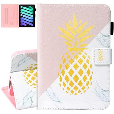 Imagem de Dteck Capa para iPad mini A17 Pro/A15 Bionic 21.1 cm 7/6ª geração, versão 2024/2021, capa protetora de couro PU com hibernar automático e suporte ajustável, capa fólio leve e fofa, mármore de abacaxi