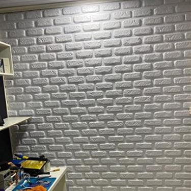 Imagem de Kit com 25 Placas 3d Revestimento de parede PVC Tijolo Branco Decorativo 50X50cm
