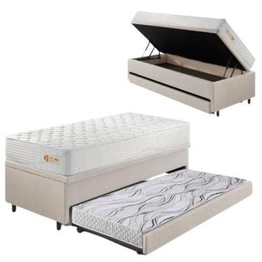 Imagem de Bicama Box Baú material sintético Linho Areia 88x188 com Colchão Ecoli