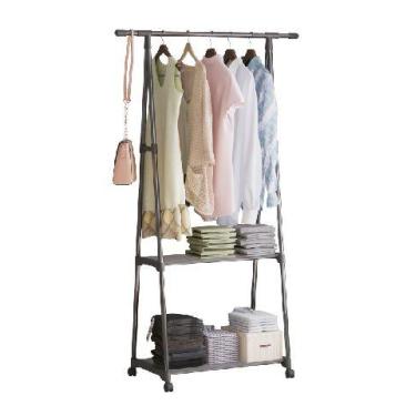 Imagem de Arara Roupa Cabideiro Prateleira Sapateira Com Roda  Estante Organizad