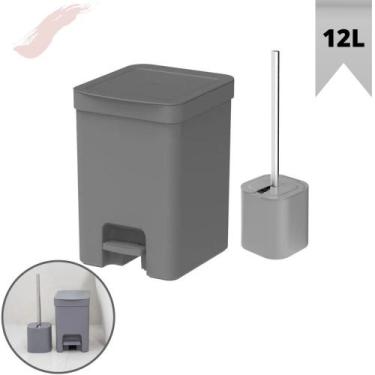 Imagem de Kit Lixeira De Banheiro De Pedal 12L E Escova Sanitária Inox com Supor