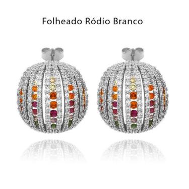 Imagem de Brinco Médio Curvo Cravejado Zircônias Folheado Ródio Branco - 32 -, U