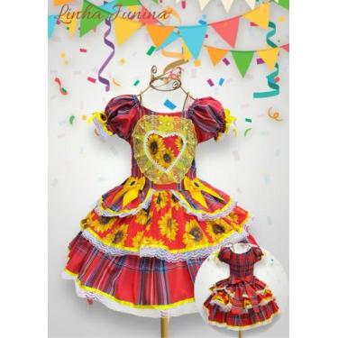 Imagem de Vestido festa Junina Xadrez  com babados na saia do 2 ao 10 - xuxu de 
