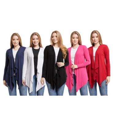 Imagem de Kit 05 cardigans feminino kimono com bico manga longa - Wooks, Azul, B
